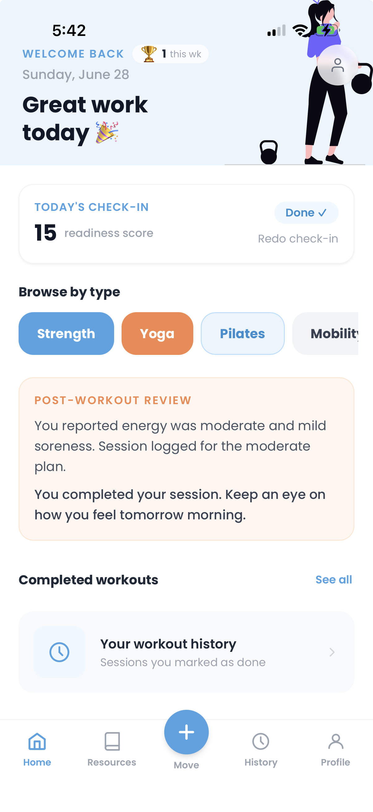 Home after workout