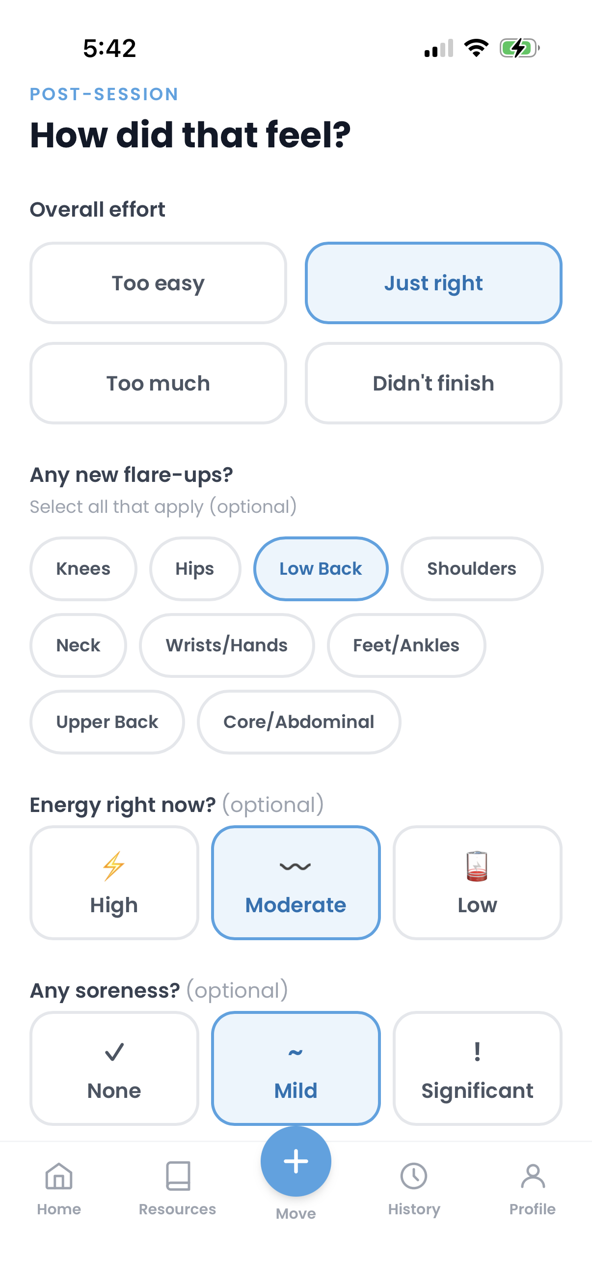 Post-session feedback